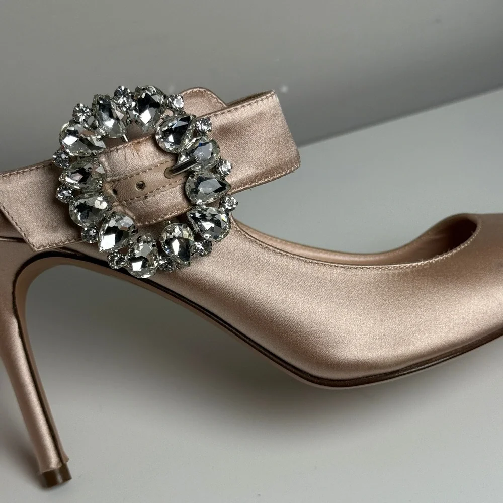J.Crew Womens Elsie Marie‎ Jane Satin Mules 9.5 Pink Jewel Brooch Heels Event